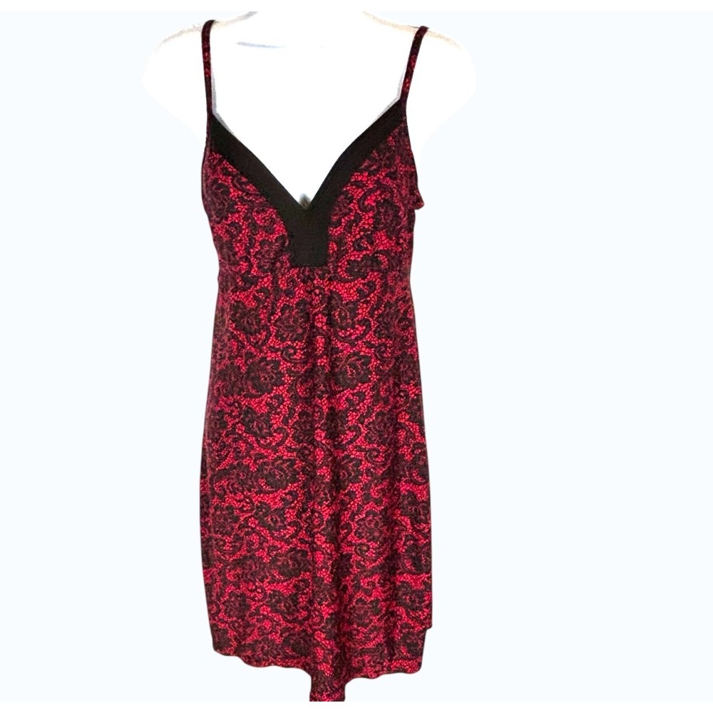 Red Black Lace Babydoll Slip Dress M Lingerie V Neck Mini Chemise Romantic Goth